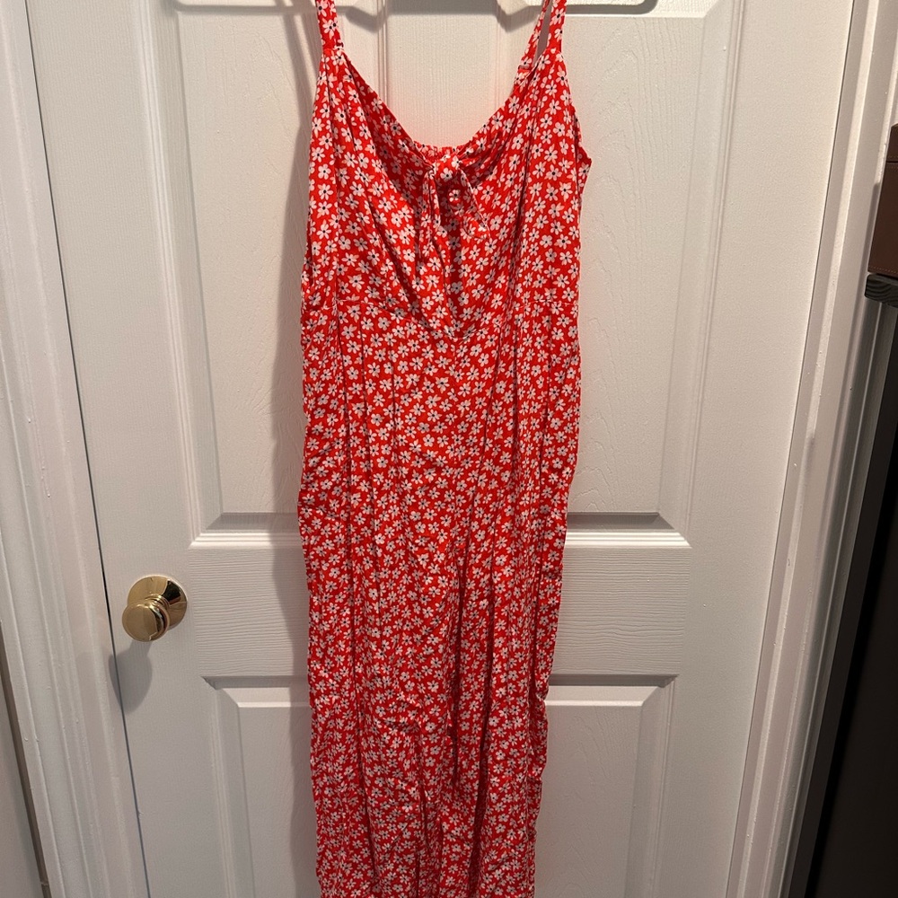 Old Navy Red Daisy Print Tie-Front Romper